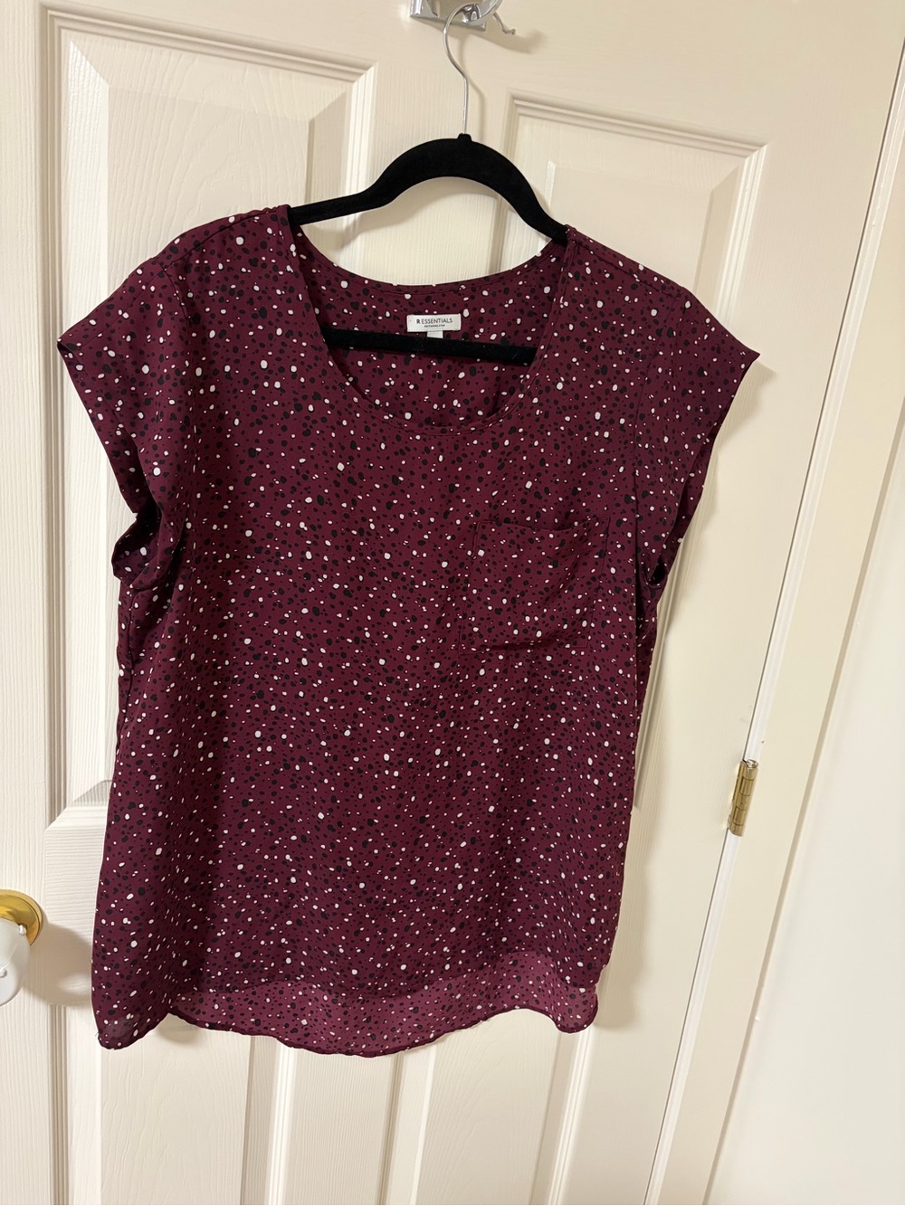 Essentials Burgundy Short-Sleeve Printed Blouse